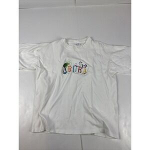 Vintage Aruba Women's Short Sleeve T-Shirt Size Large Embroidered Logo White EUC